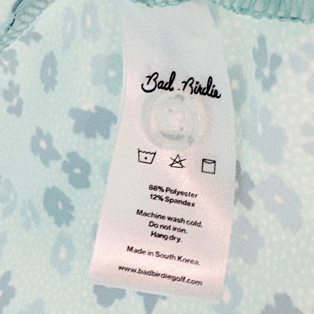 Bad Birdie Golf Polo Mens Small Teal Green Floral Print Performance Shirt - Picture 5 of 10